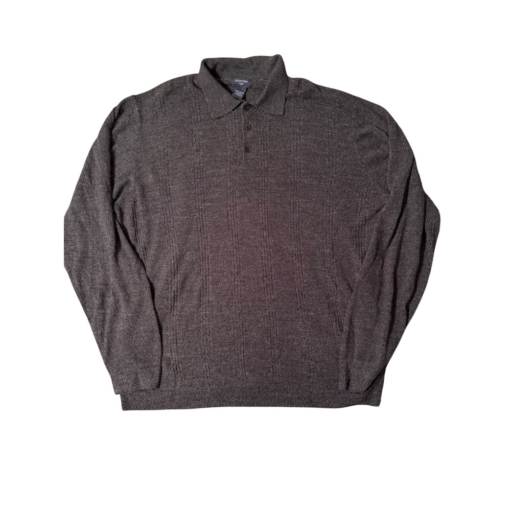Dockers Mens Charcoal Heather Textured Knit Polo Shirt Long Sleeve 2XLT - Picture 1 of 4